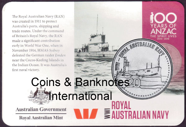 2015 Australia 20 Cents (ANZACS Remembered-Royal Navy)
